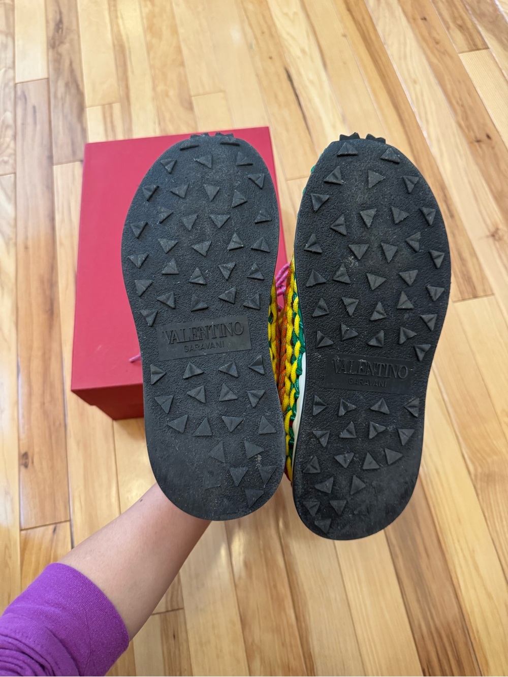 Valentino Garavani women Yellow Green Pink Woven Lace-Up Sneakers - Picture 4 of 4